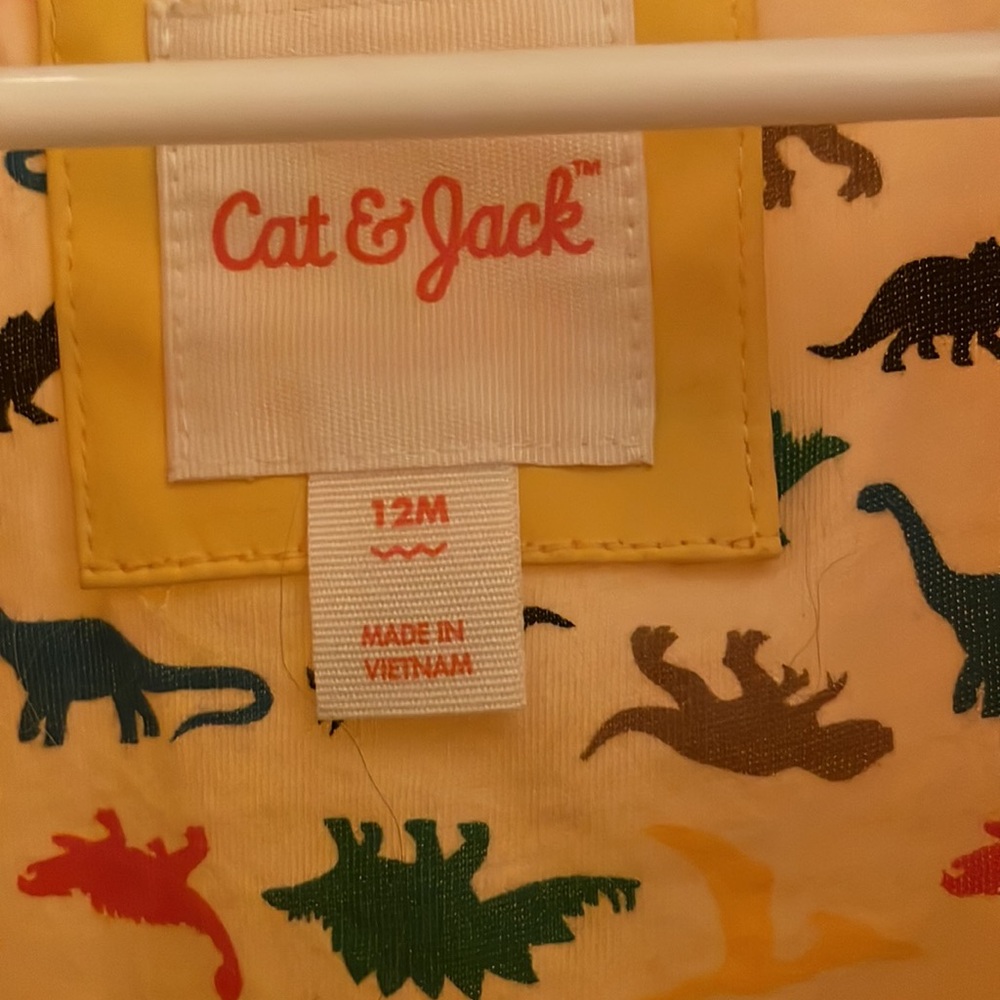 CAT & JACK Yellow Rain Jacket 12mo Dinosaurs - Picture 4 of 5